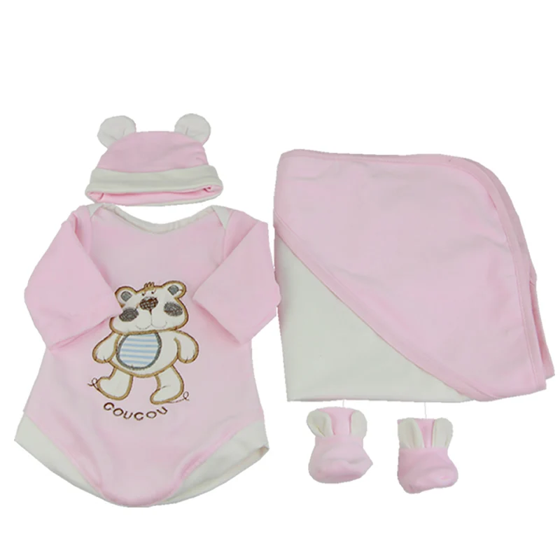 

Superior 17 Inch Reborn Doll Clothes Pink Bear Four-piece Suit Fit For 17 Inch or 43 cm Newborn Dolls Kids Birthday Xmas Gift