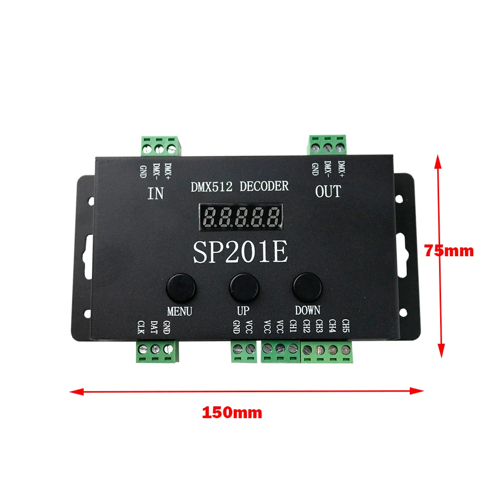 SP201E DMX512 Декодер контроллер SPI сигнал адресуемый RGB IC светодиодный пиксель светодиодный 5 канал ПВМ выход WS2812B UCS1903 TM1804