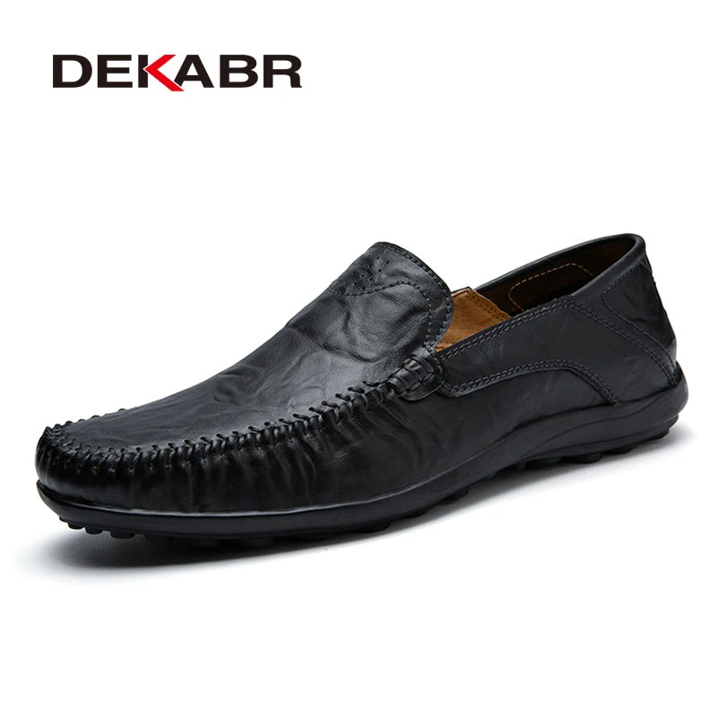 Мужские мокасины из мягкой кожи DEKABR, черная повседневная обувь ручной работы, туфли из сплит-кожи на плоской подошве, большие размеры 38-47, весна-осень - Цвет: 01 Black
