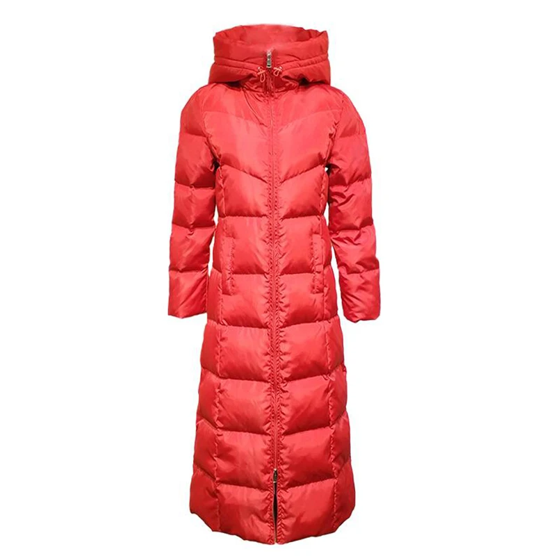 Women's Red Down Jacket 2018 New Winter Women Down Coats Female X-Long Thicken Slim Windproof White Duck Down Jacket Parka