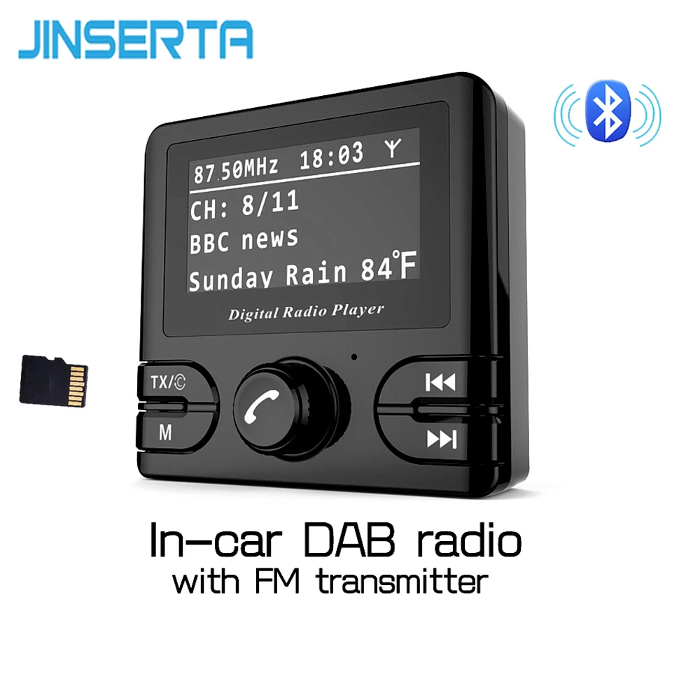 

JINSERTA DAB Digital Radio FM Tuner Radio Bluetooth Tabletop Wireless Vehicle With FM Transmitter USB Charger 3.5mm AUX Play