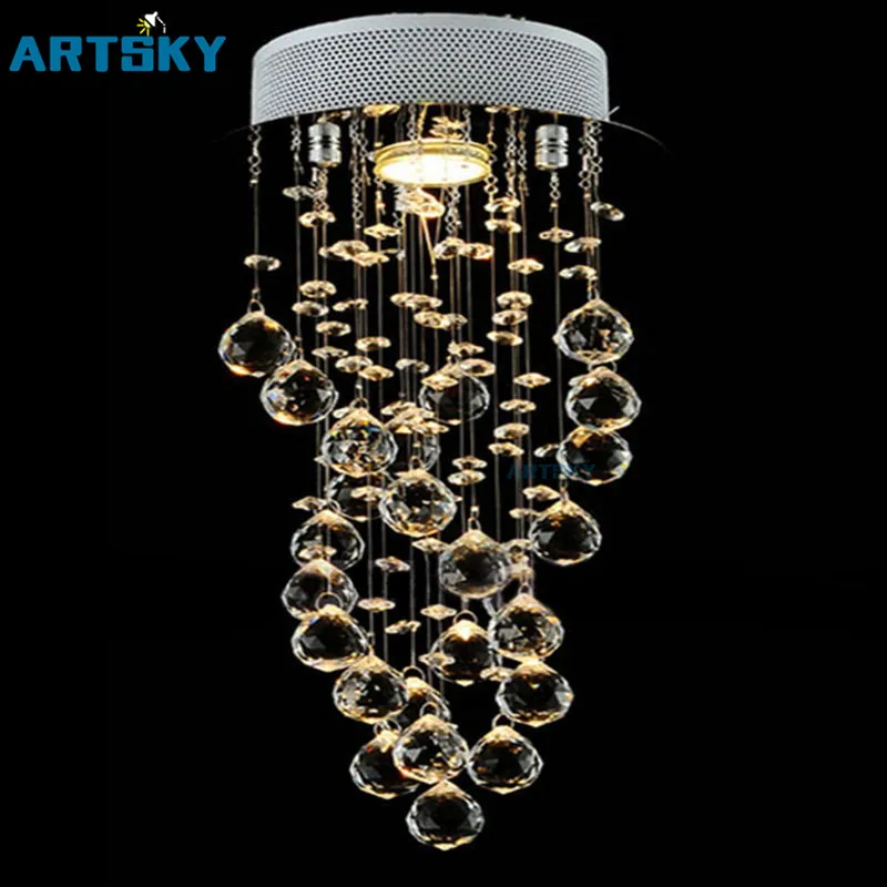 

Modern Spiral Crystal Light Fixture GU10 Bulb Flush Mounted Transparent Crystal Lustre Chandelier for Stair Porch Aisle Hallway