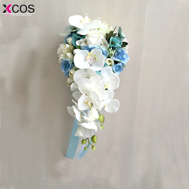 Сине-белые Винтаж Искусственные цветы Водопад для свадебных букетов букеты phalaenopsis букет невесты De Mariage