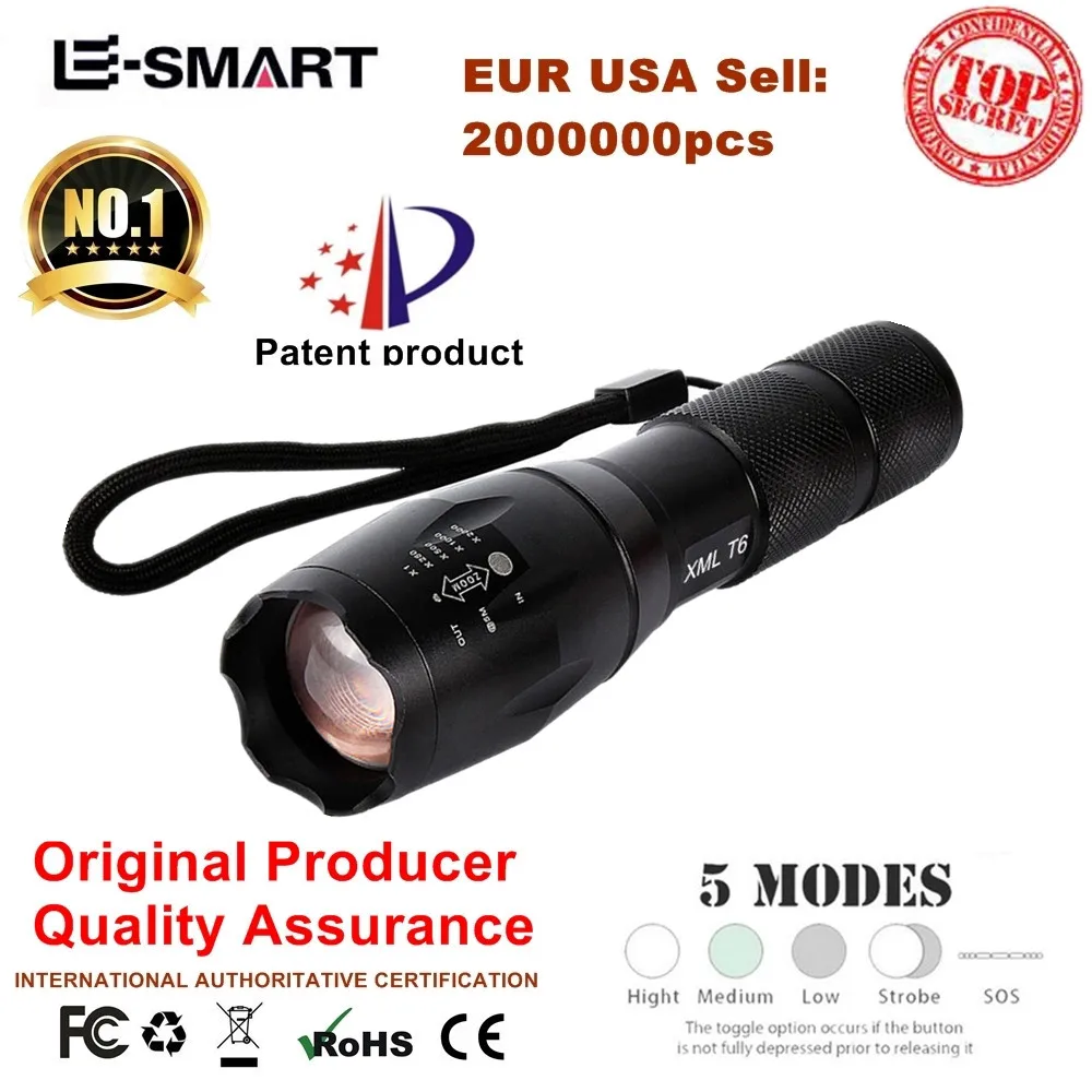 

E-SMARTER XM-L T6 3800LM Aluminum Waterproof Zoomable LED Flashlight Torch light for 18650 Rechargeable Battery or AAA