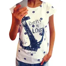 Basic Style Clothing Summer New Womens Anchor Letter Print Loose-Fitting Shirts Tops crop top camiseta feminina