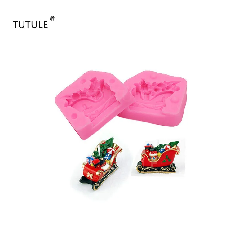 

Christmas sleigh perspective fondant cake mold silicone mold creative crafts candle mold soap mold DIY cake decorating bakeware