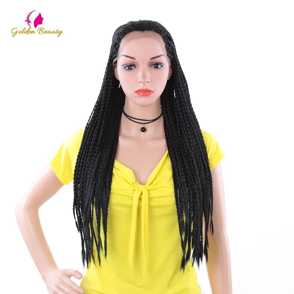 Golden Beauty 30 inches Long Natural Black Lace Front Braid Wig