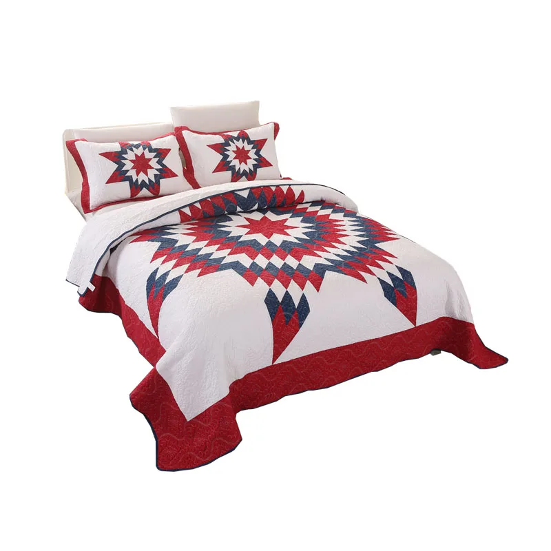 Postoral хлопок Американский цветок вышивка красный вышивка стеганая одеяло KING size двуспальная кровать покрывало