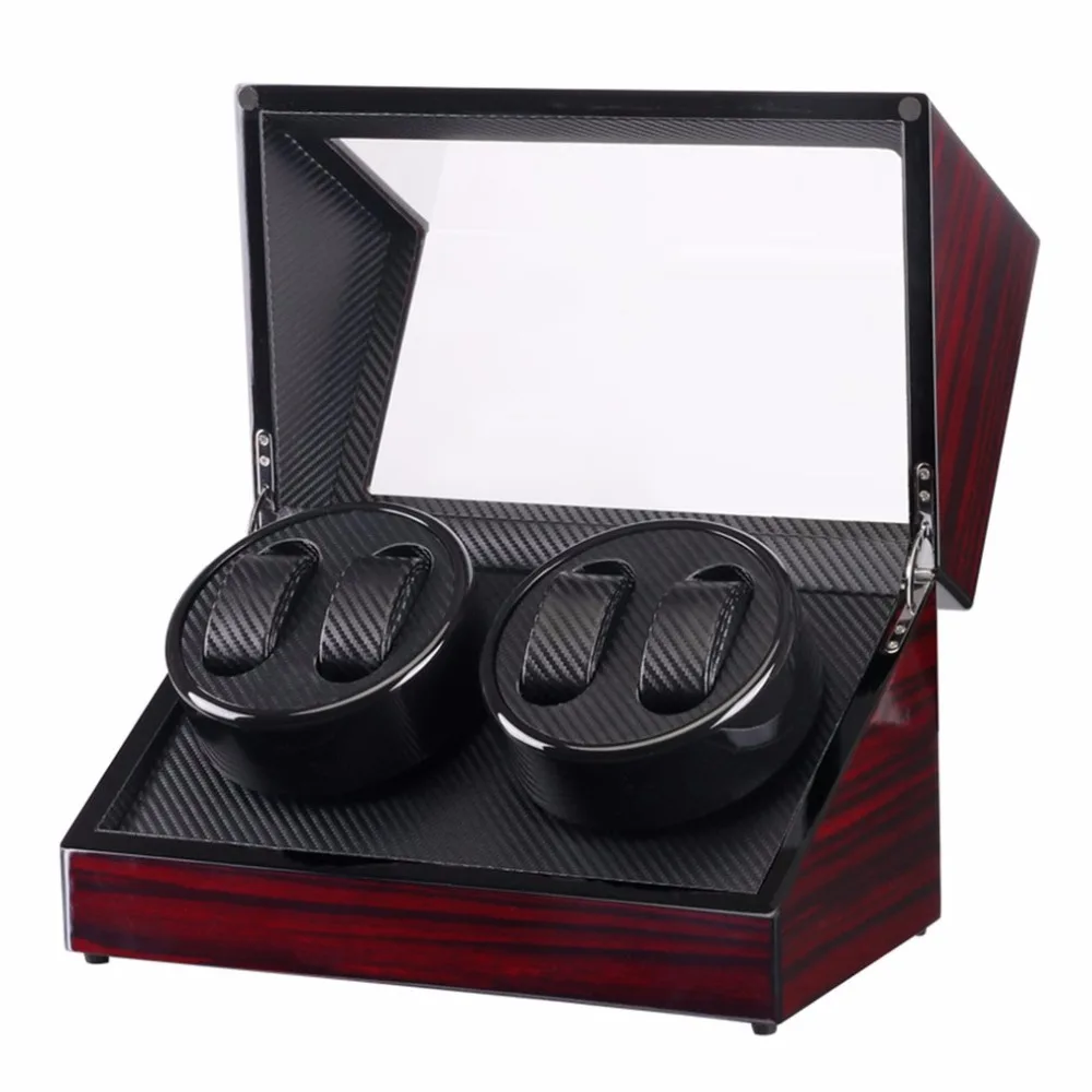 

US Plug 4 Slots Lacquer Wood Rotate Electric Watch Winder Box Silent Motor Display Clock Winder Watch Case New