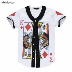 3D принтом покер K король уличная футболка Для мужчин битник хип-хоп Бейсбол Джерси Кнопка Футболка короткий рукав белый кардиган футболки