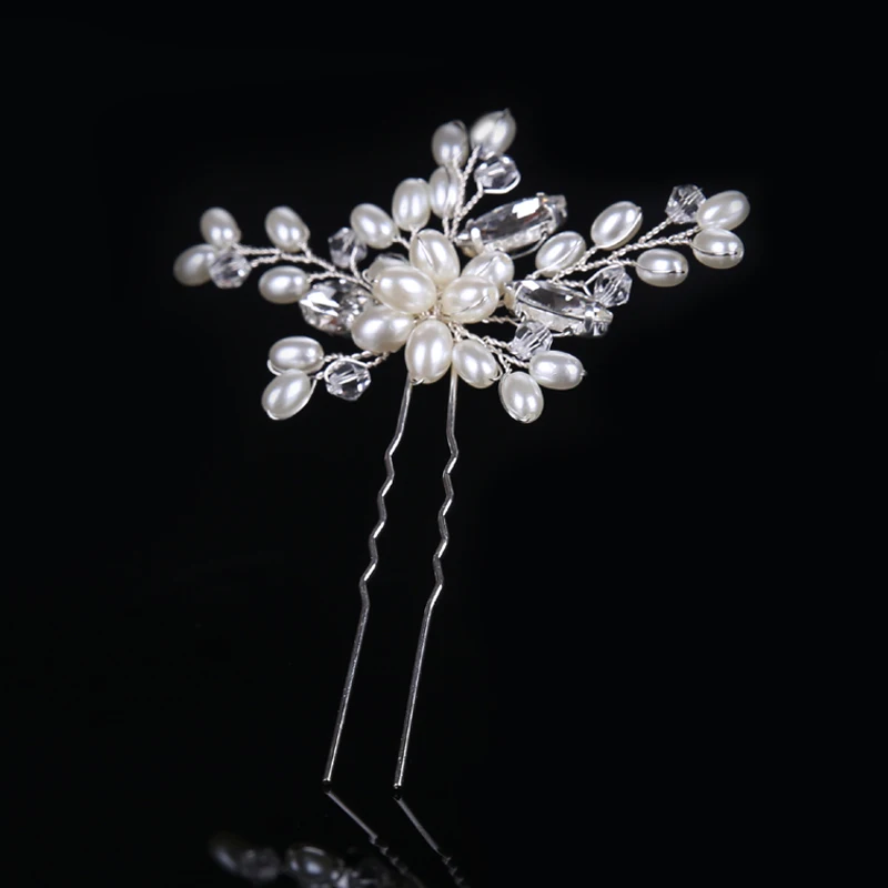3 PCS Silver Color Handmade Luxury Pearl Crystal Hair Pin Clips Hair