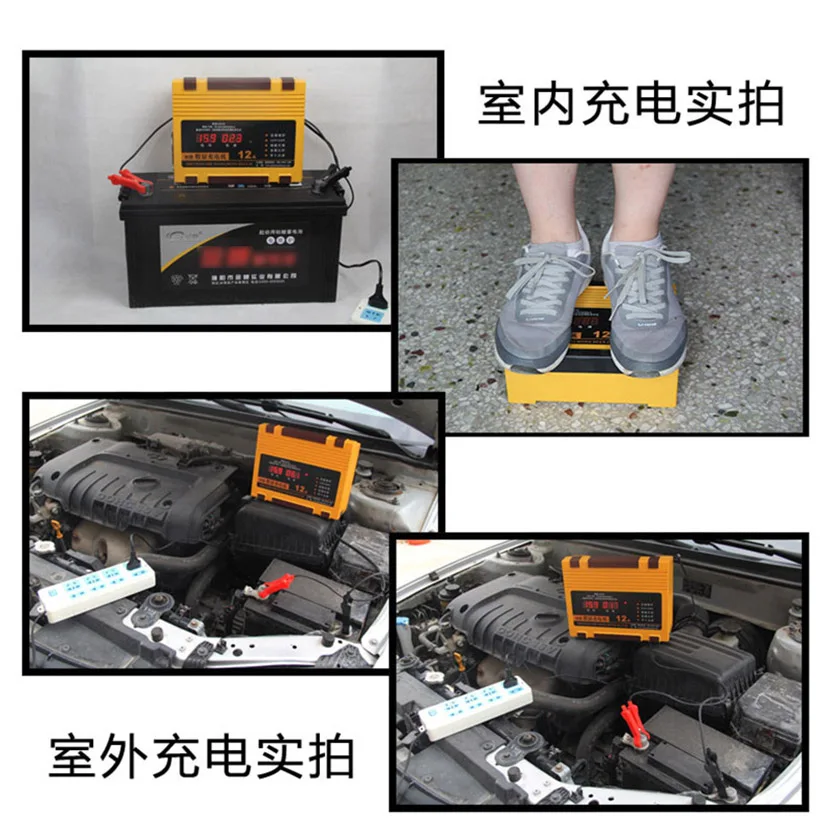 Portable 12V 24V Car Battery Charger Intelligent Pulse Repair Type 12A Smart Fast Auto Lead Acid Cell Automatic Power Charging