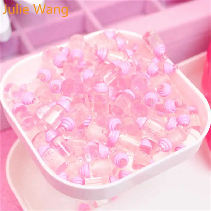 Julie Wang, 10 шт., маленькие милые розовые прозрачные детские бутылочки, кабошон с плоской задней стороной, подвески, украшения, аксессуары для изготовления ювелирных изделий