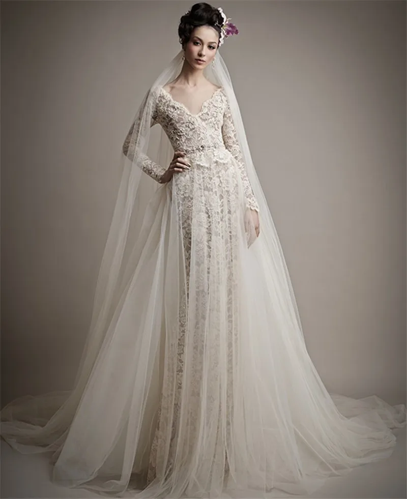 

MANSA Vestido De Noiva 2015 Lace Long Sleeve Wedding Dress Vintage Backless Mermaid Wedding Gown With Train Robe De Mariage
