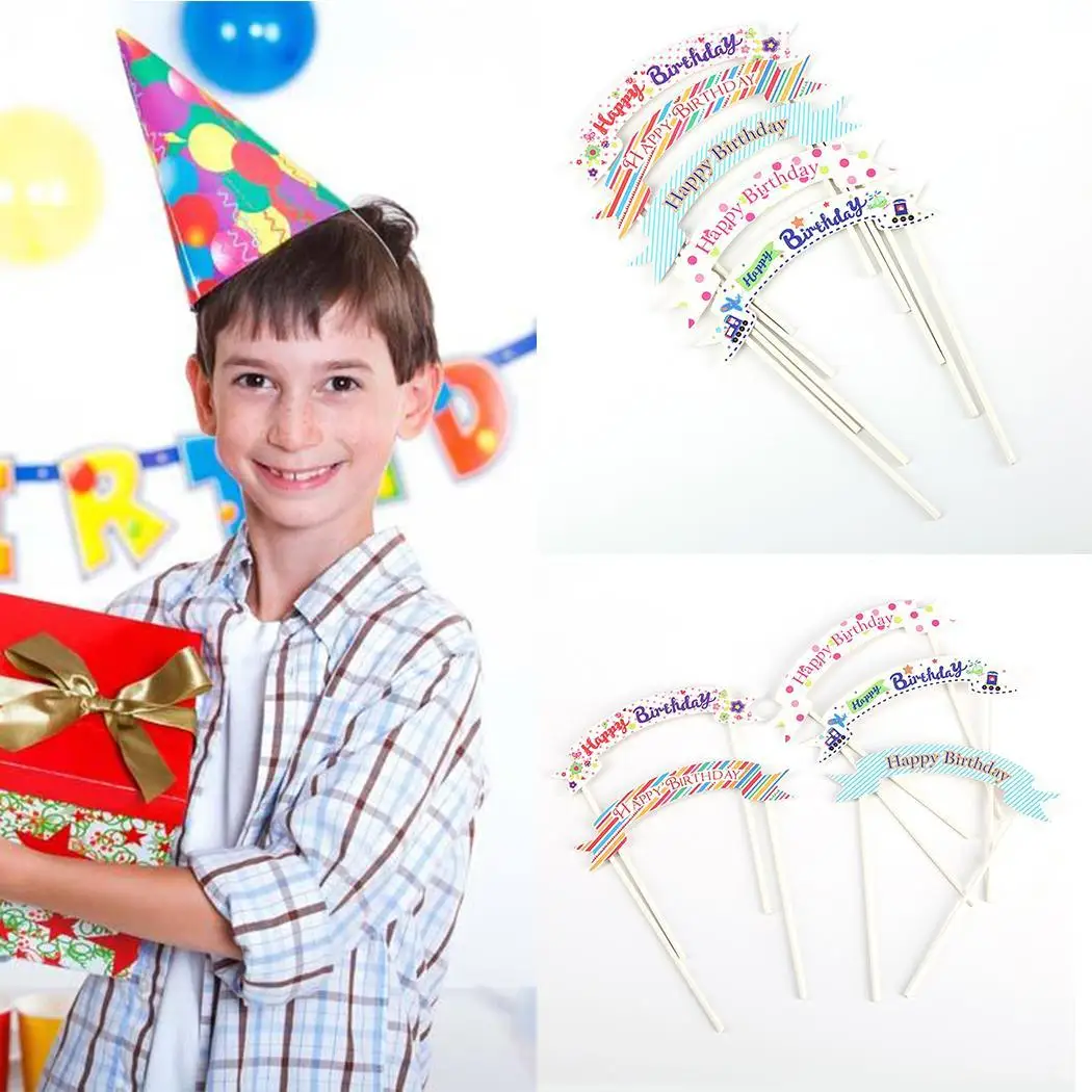 

1pc Multi-color Cupcake Happy Birthday Topper Cake Flags Sticker Decor Banner Card Baking DIY Accessory Inserted Car