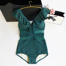 Ретро темно-зеленый купальник женский сексуальный цельный купальник с v-образным вырезом и открытой спиной и высокой талией для похудения