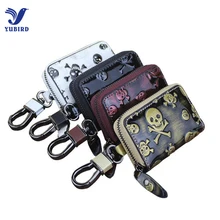 3D Skull Genuine Leather Men Key Holder Car Key Wallets Fashion Key Pouch Keychain Organizer Zipper