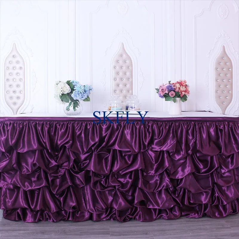 SK002D сделанная на заказ новая свадебная собранная темно-фиолетовая атласная настольная юбка с липучкой