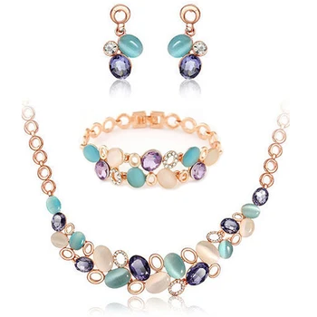 

MISANANRYNE Women's Gold Color Austrian Crystal Classic Necklace Bracelet Earrings Ring Wedding Jewelry Sets Women Gift