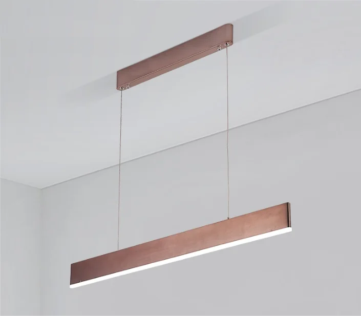 

Ultra Thin 20mm Linear Suspension LED Luminaire / Aluminum Profile 2x8cmH / Textured Brass Finish / PMMA Diffuser