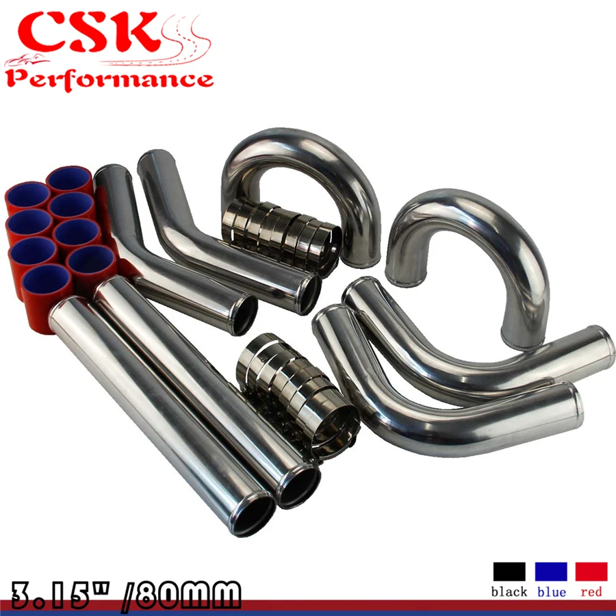 UNIVERSAL TURBO BOOST INTERCOOLER PIPE KIT 3.15" 80MM 8PCS PIPING L
