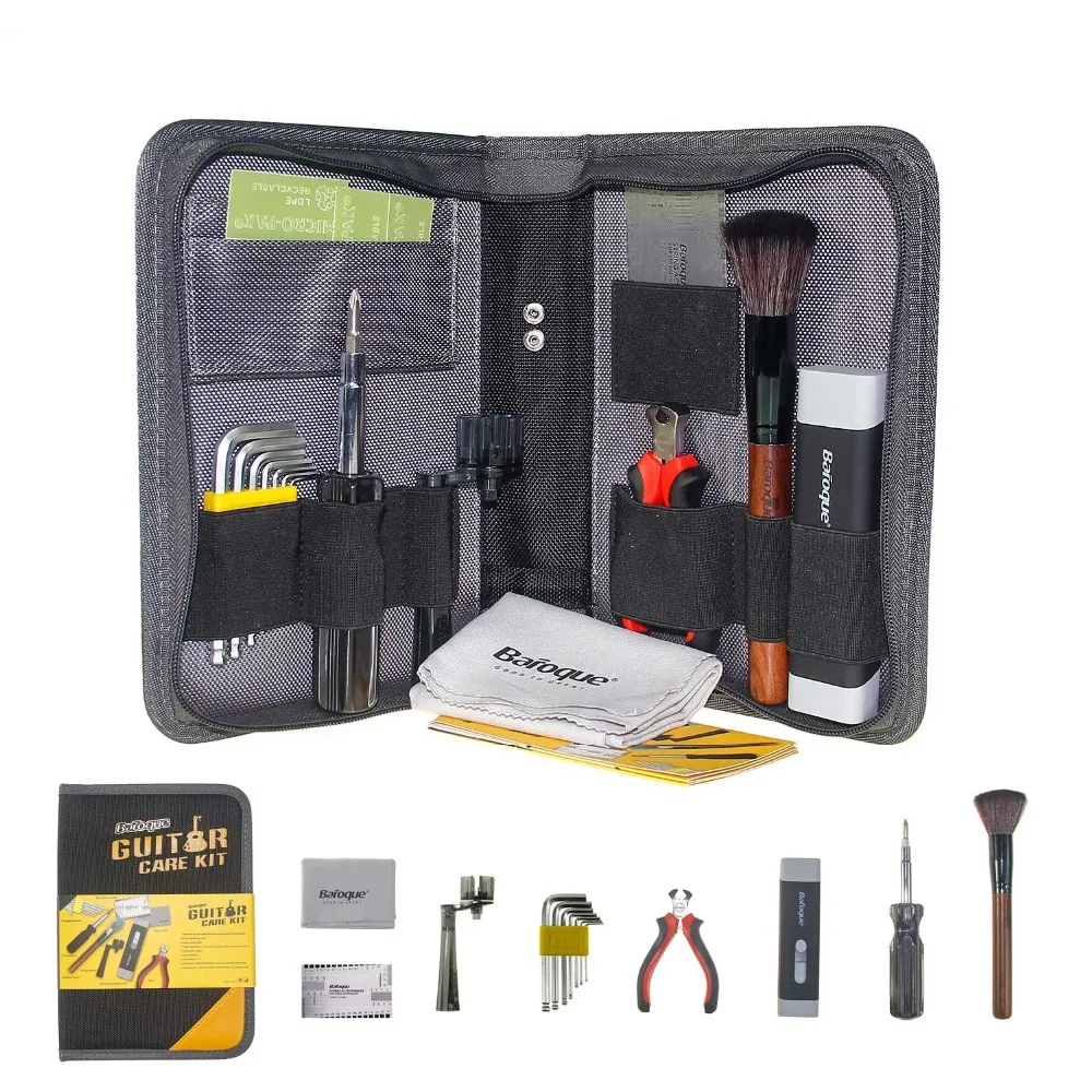 

Baroque Guitar Cleaning Repair Tool Kit Luthier Setup Maintenance Measuring Ruler String Cutter Brush Set