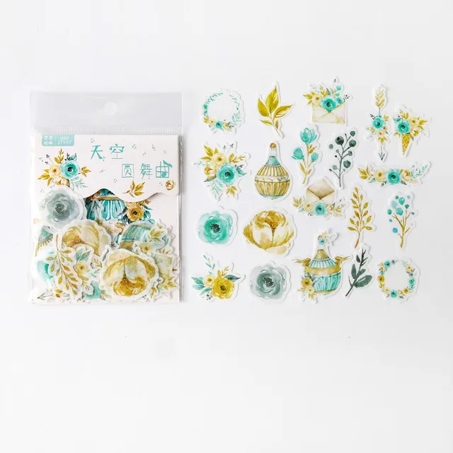 Mr.paper 40Pcs/bag 24 Designs Cute Diary Sticker Scrapbooking Heart Beat Series Japanese Kawaii Creative Stationery Deco Sticker Golden Flowers