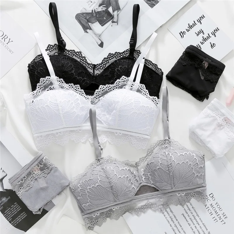 

Fashion Solid Color Underwear Women Bra Set Push Up Brassiere Cotton Deep V Sexy Bras Lace Lingerie Intimate Sets Embroidery