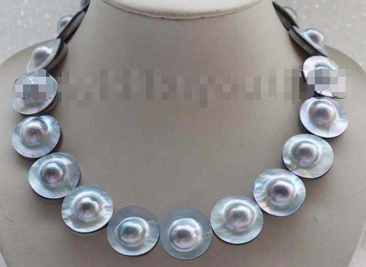 

FREE SHIPPING Luster 18" Natural 22mm blue Mabe pearl necklace 925silver clasp #f1719!