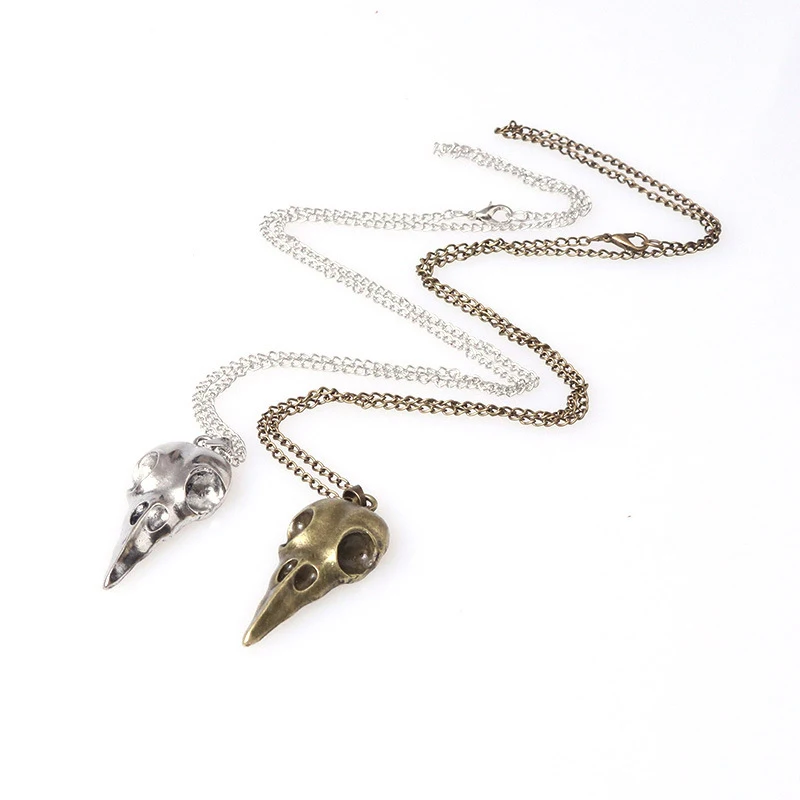 Панк Металлический Череп ворона кулон ожерелье для мужчин женщин Хэллоуин стиль древняя медь и серебро цвет модные ювелирные изделия KCN254