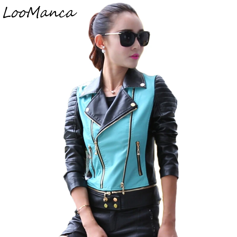 

Plus Size 3XL Women PU Leather Motorcycle Jacket 2019 New Autumn Women Motor Jackets Slim Zipper Patchwork Jackets Coat