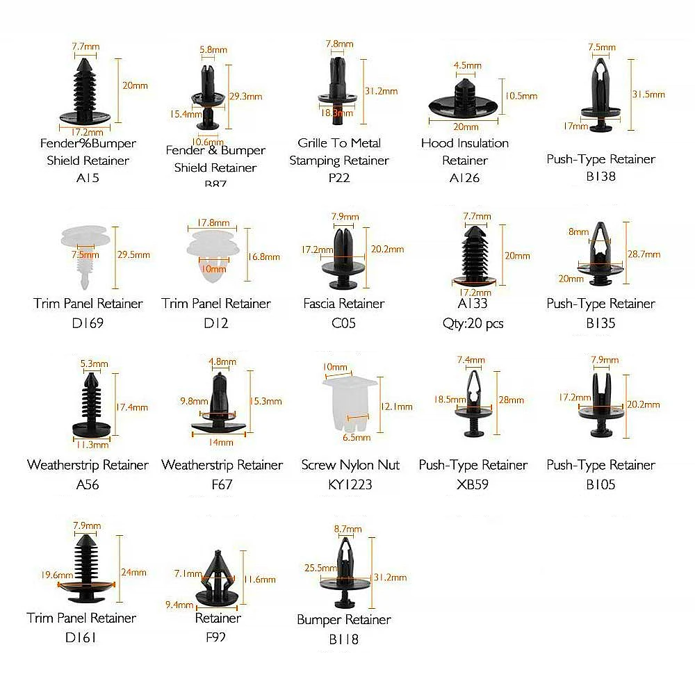 415 шт. автомобильный фиксатор, крепежные зажимы, Набор 18 популярных размеров, набор автомобильных заклепок, зажимы отделки дверной панели для Ford Toyota
