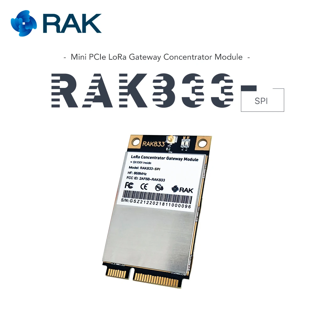 RAK833 SPI SX1301Chip 868/915 МГц промышленный мини концентратор PCIe LoRa Gateway поддержка