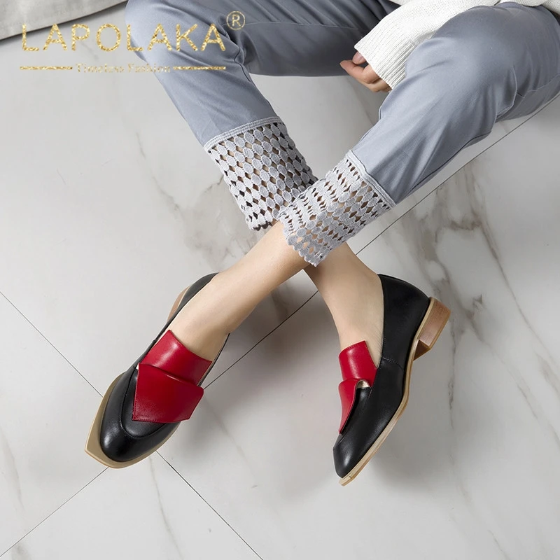 

Lapolaka 2019 Fashion Large Size 33-41 Cow Leather Chunky Heels Pumps Woman Shoes Slip On INS Pumps Female Shoes Woman