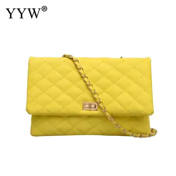 

2019 New yellow Clutch Women Black White Chain Shoulder Bag Leather Yellow Soft bag Evening Bag Ladies Hand Bag Silver Handbag