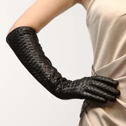 Новое поступление 2019 женские перчатки 44 см длинные козья кожа перчатки Мода локоть натуральная кожа черный овчины Бесплатная доставка L108NN