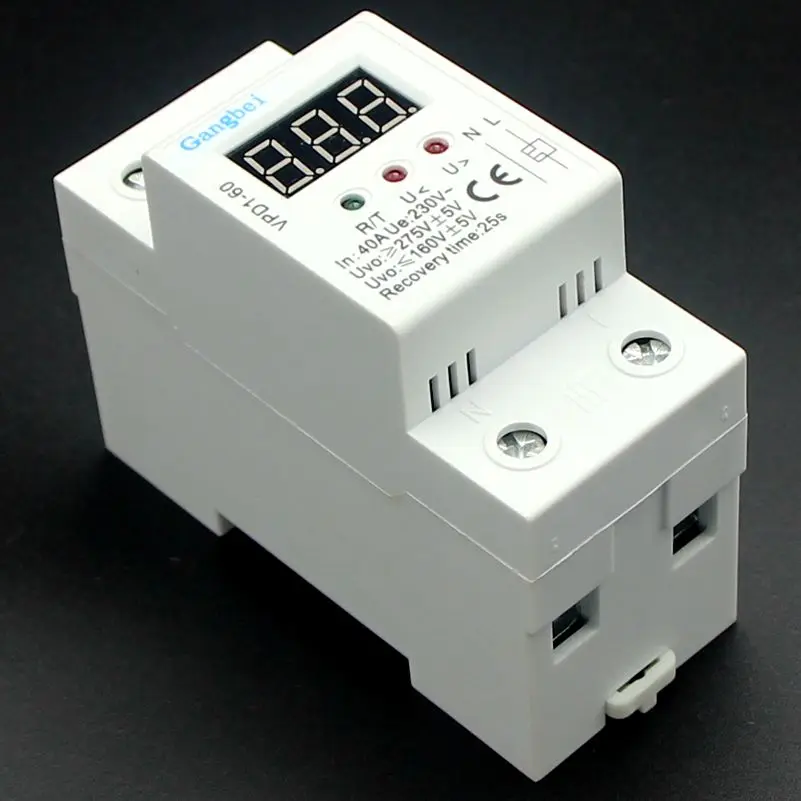 2P 40A 220V automatic reconnect over voltage and under voltage protection protective device relay with Voltmeter voltage monitor 2P 40A 220V automatic reconnect over voltage and under voltage protection protective device relay with Voltmeter voltage monitor