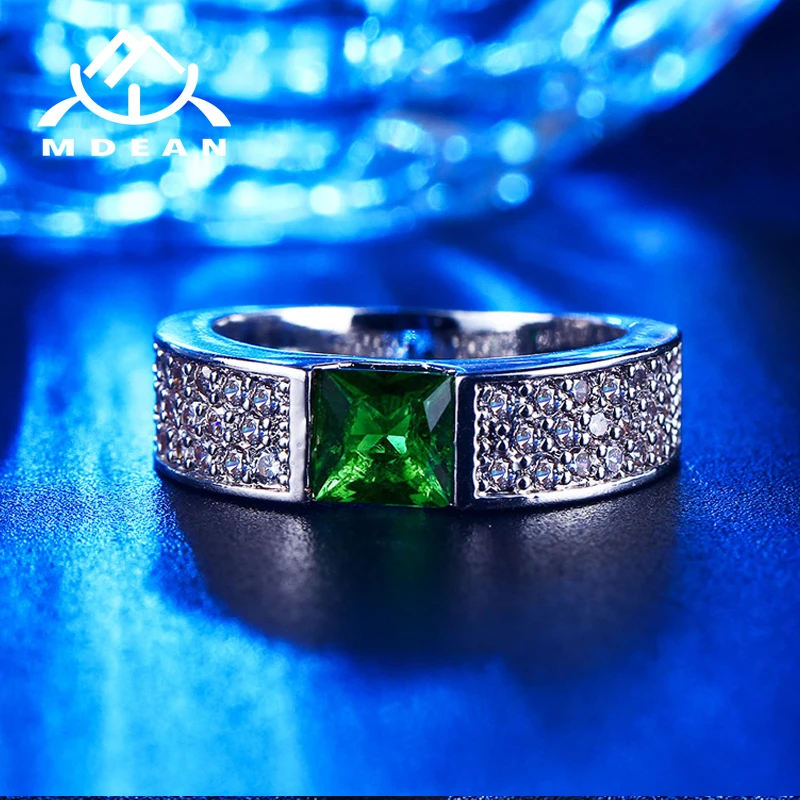 MDEAN Rings for Women Green White Gold Color Women Rings AAA Zircon Jewelry Wedding Fashion Size5 6 7 8 9 10MSR210