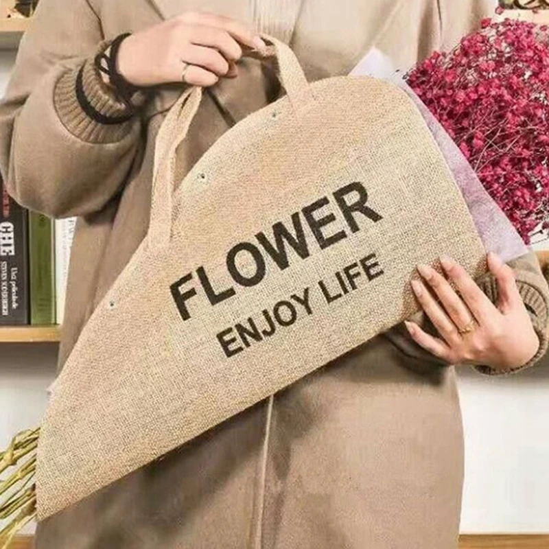 

1Pc Flower Enjoy Life Pattern Gift Cloth Handbags Bouquet Packing Box Flower Portable Case Packaging Decoration