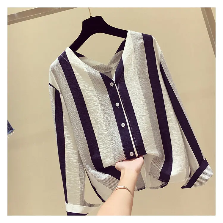 Fashion Long Sleeve Striped Blouse Womens Tops And Blouses 2019 Chiffon Blouse Shirt V-neck Rayas Blusas Mujer Chemise Femme (4)