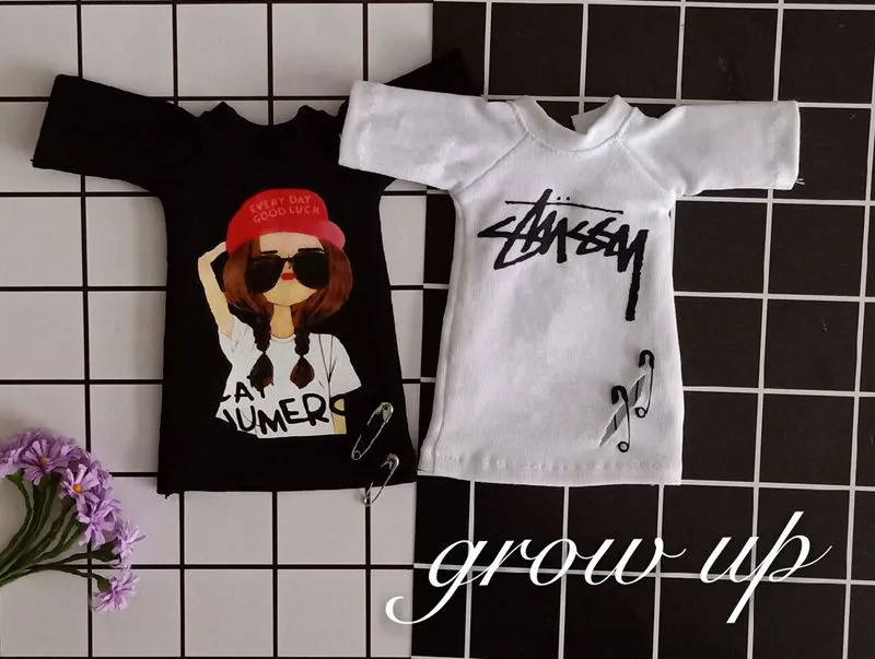 

30cm Blyth Doll T-shirt White black Clothing Blyth Long T-shirt for 1/6 Doll Accessories for blyth barbi azone ob24 1/6 Doll