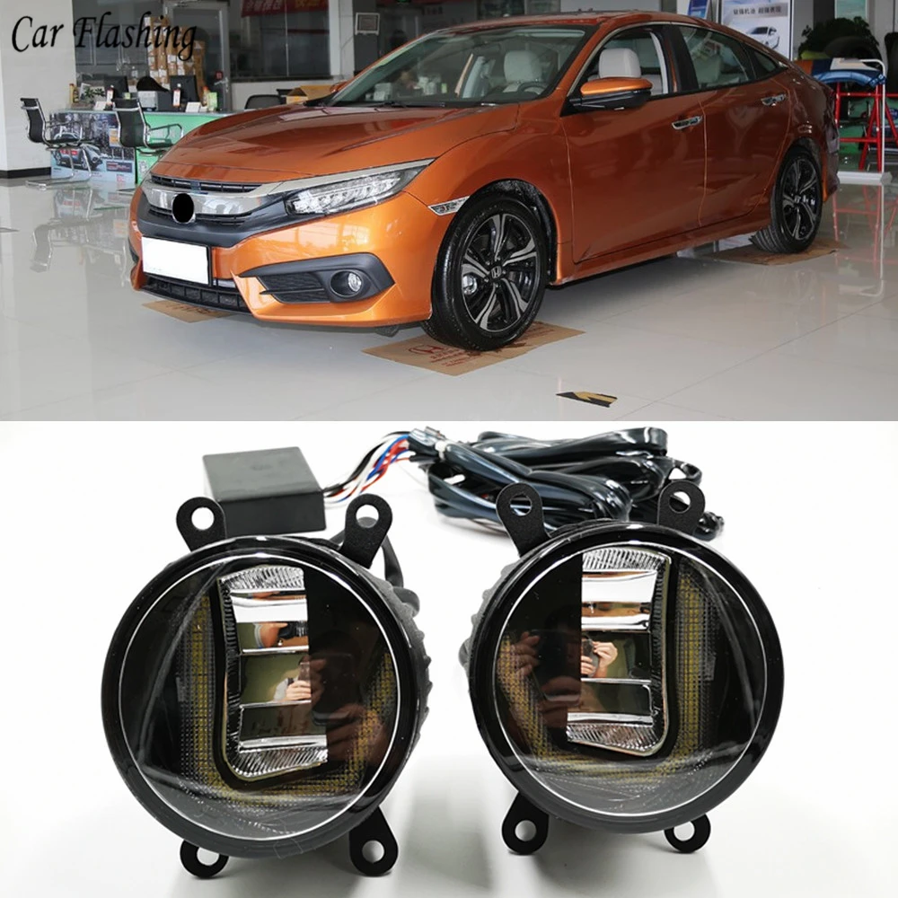 

3-IN-1 Functions Auto LED For Honda Civic 2016 2017 2018 DRL Daytime Running Light Car Projector Fog Lamp with yellow signal