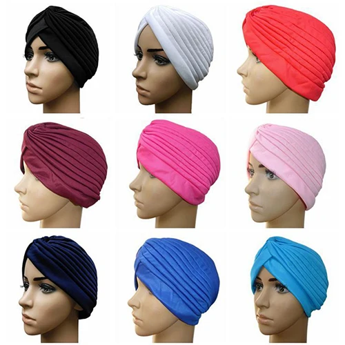 Новинка, Женская эластичная шапка, тюрбан, повязка на голову, бандана для химиотерапии, хиджаб, плиссированная индийская Кепка