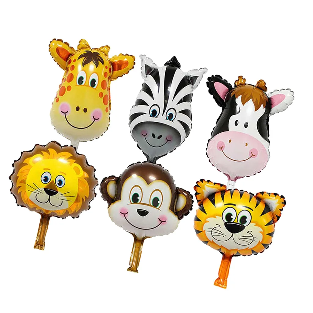 Pack Of 6 Zoo Farm Animal Face Helium Foil Balloon​ Children Party Accessories
