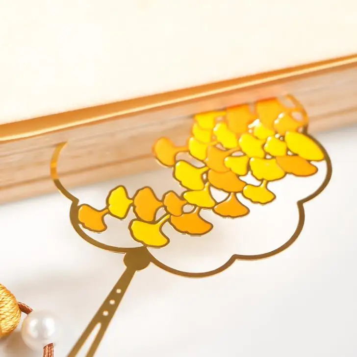 1 шт. милый китайский стиль веер в китайском стиле форма цветок лотоса листок гинкго кисточкой закладки подарок канцелярские книги маркеры