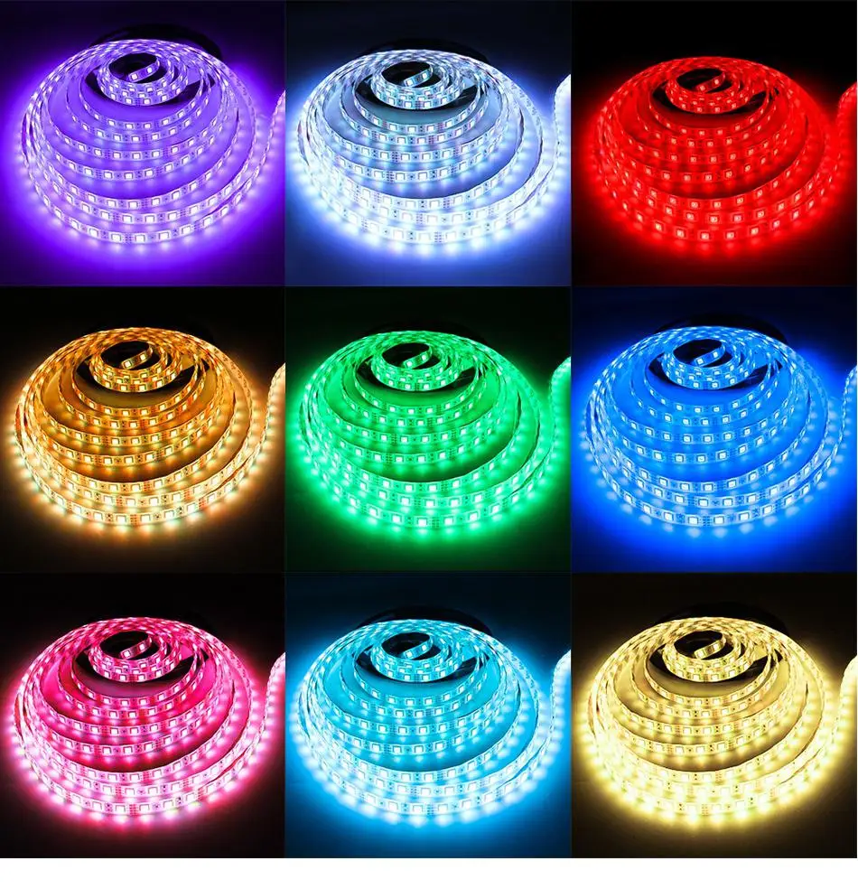 

HobbyLane LED 5050 30 LED/M Colorful RGB Strip Light Set 12V 5M High Bright Low Voltage LED Light EU US Plug