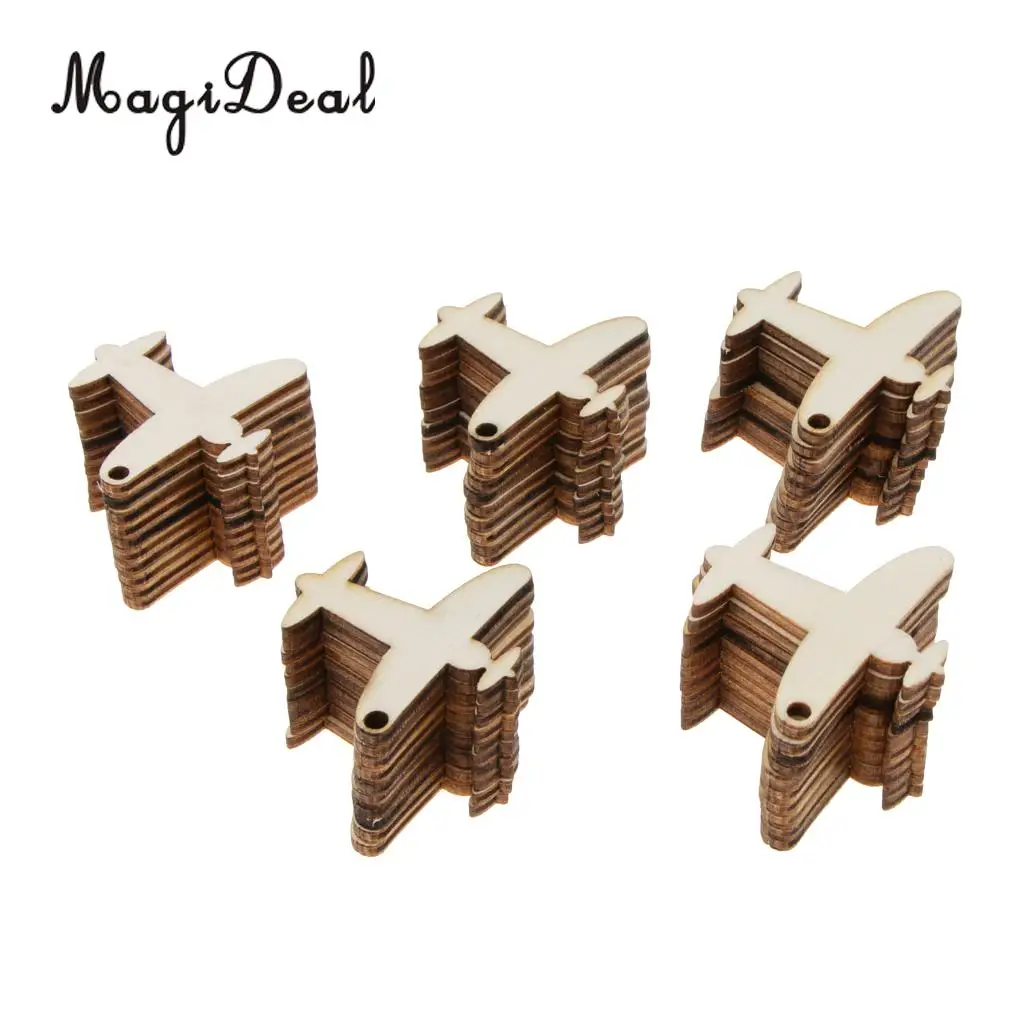 MagiDeal 50pcs Unpainted Blank Wooden Airplane Cutout Gift Tags Label Hanging Ornament Home Decor DIY Craft
