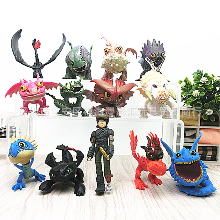 

13pcs/lot Dragon 2 PVC Figure Toys Hiccup Toothless Skull Gronckle Deadly Nadder Night Dragon Figures Fury