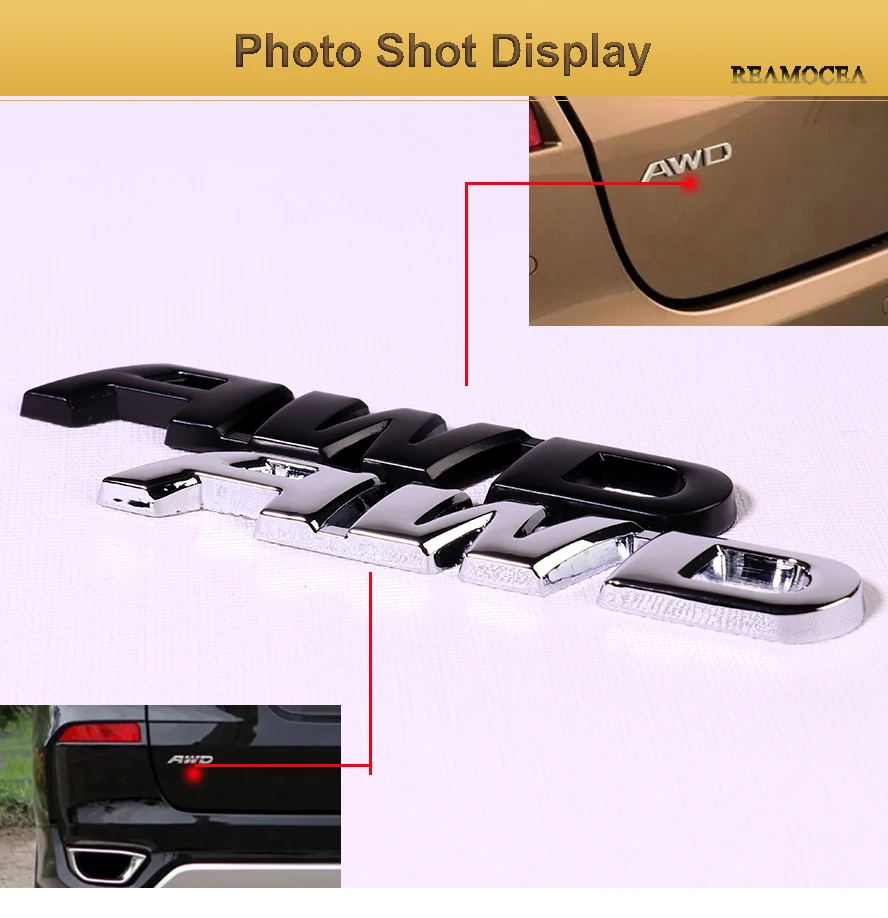 Reamocea AWD Four-wheel Drive Metal Standard Rear Tail Letter Logo Sticker 3D Silver Black For All Cars Wheel Drive (4)