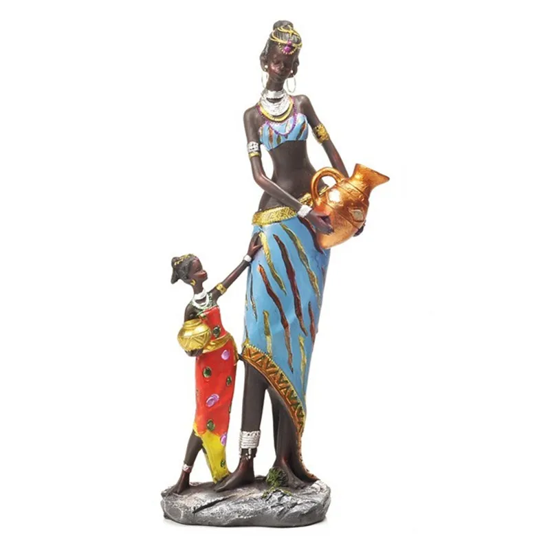 

34cm African Exotic Dolls Art Character Girls Figurines Creative Figure Resin Art&Craft Living Room Home Decoration R1035